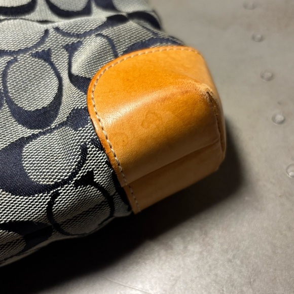 Coach Blue & Grey Signature Canvas Tote w/ Light Brown Trim - Picture 8 of 14